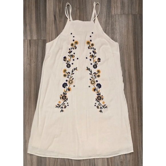 Charming Blue Rain White Boho Halter Summer Dress with Floral Embroidery - Picture 1 of 9